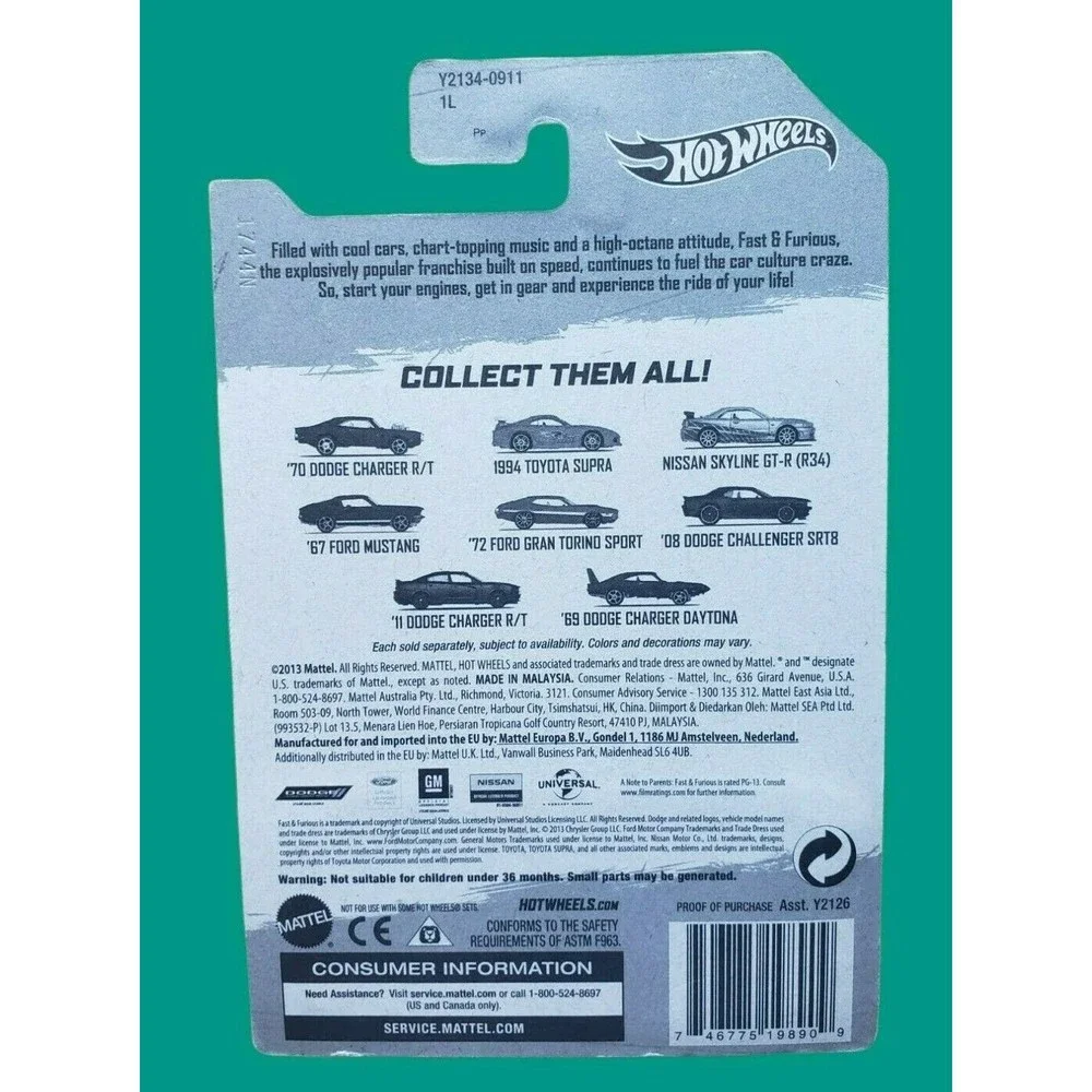 FAST & FURIOUS Hot Wheels '67 FORD MUSTANG 4/8 TOKYO DRIFT 2013 Dark Green